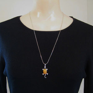 Turtle Necklace-Yellow Jade Gemstone-Silver Chain